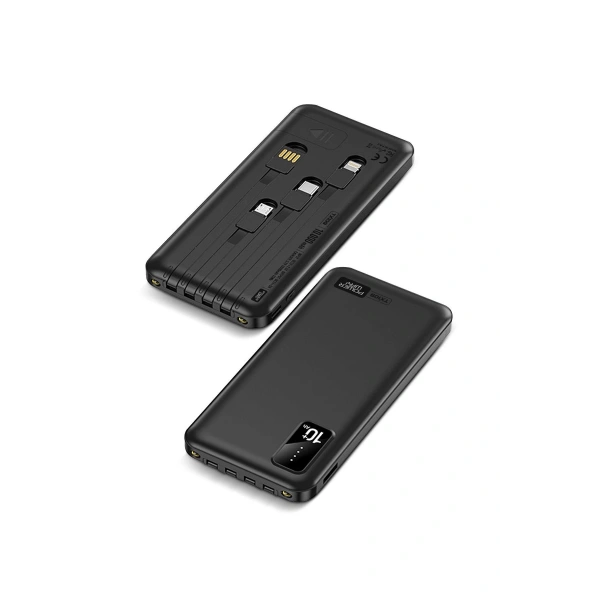 Powerway TX109 Siyah 10.000 mAh Dijital Göstergeli Ekstra Kablolu Dahili Stand Powerbank