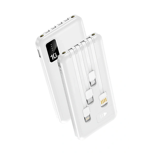 Powerway TX109 Beyaz 10.000 mAh Dijital Göstergeli Ekstra Kablolu Dahili Stand Powerbank