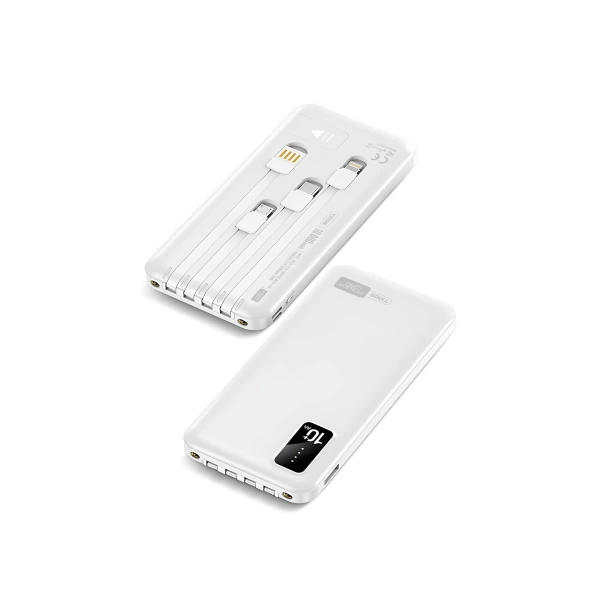 Powerway TX109 Beyaz 10.000 mAh Dijital Göstergeli Ekstra Kablolu Dahili Stand Powerbank