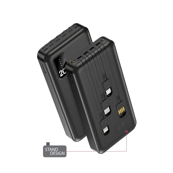 Powerway TX209 Siyah 20.000 mAh Dijital Göstergeli Ekstra Kablolu Dahili Stand Powerbank