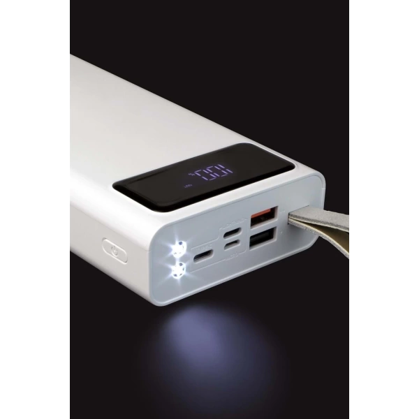 Powerway TX30 Beyaz 30.000 mAh Led Işıklı Dijital Göstergeli 30.000 mAh Powerbank