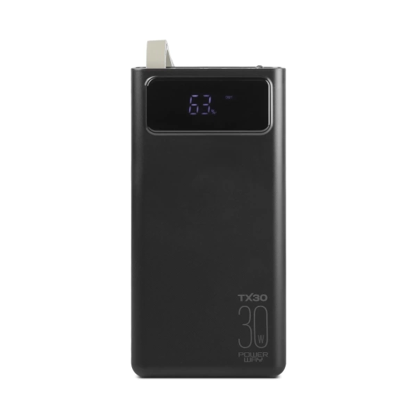 Powerway TX30 Siyah 30.000 mAh Led Işıklı Dijital Göstergeli 30.000 mAh Powerbank