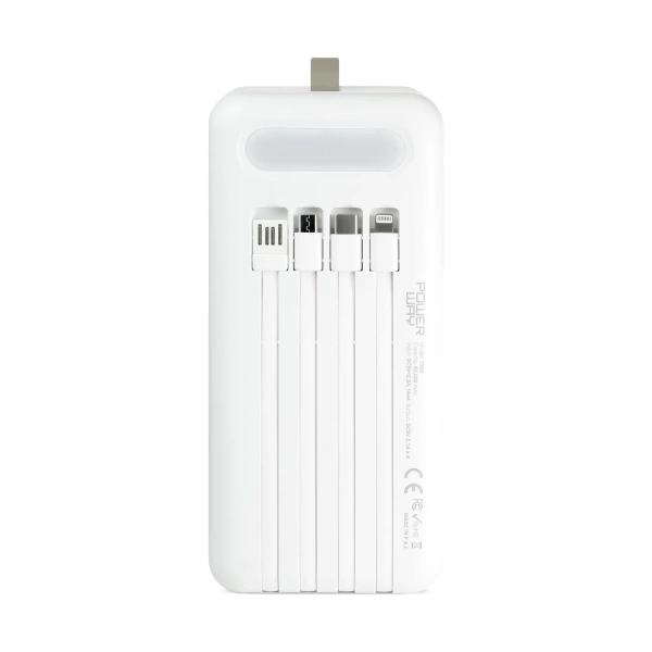 Powerway TX60 Beyaz 60.000 mAh Çoklu Çıkış Dijital Göstergeli Ekstra Kablolu Powerbank