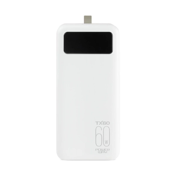 Powerway TX60 Beyaz 60.000 mAh Çoklu Çıkış Dijital Göstergeli Ekstra Kablolu Powerbank