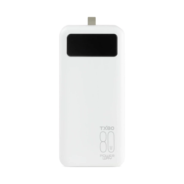 Powerway TX80 Beyaz 80.000 mAh Çoklu Çıkış Dijital Göstergeli Ekstra Kablolu Powerbank