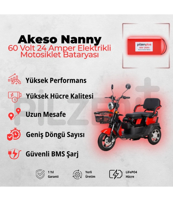 Pilzenplus Akeso Nanny 60V 24Ah LiFePO₄ Elektrikli Motosiklet Bataryası