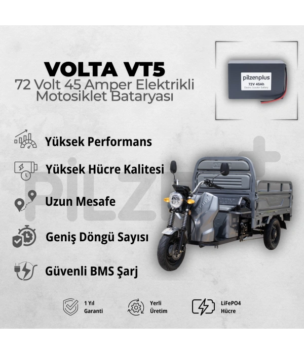 Pilzenplus Volta VT5 72V 45Ah LiFePO₄ Elektrikli Yük Motosiklet Bataryası
