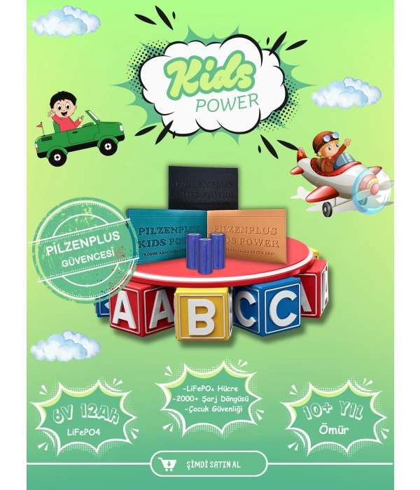 Pilzenplus Kids Power 6V 12Ah LiFePO₄ Batarya