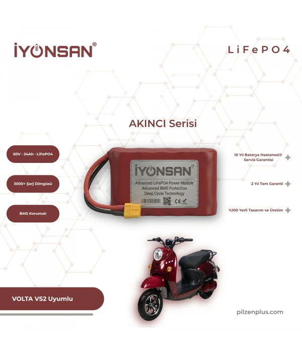 İYONSAN IYN-AKN-6024-S 60V 24Ah LiFePO4 Volta VS2 Uyumlu Elektrikli Scooter Bataryası
