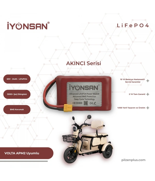 İYONSAN AKINCI VOLTA APM2 Uyumlu 60V 24Ah LiFePO4 Batarya | IYN-AKN-6024-APM2