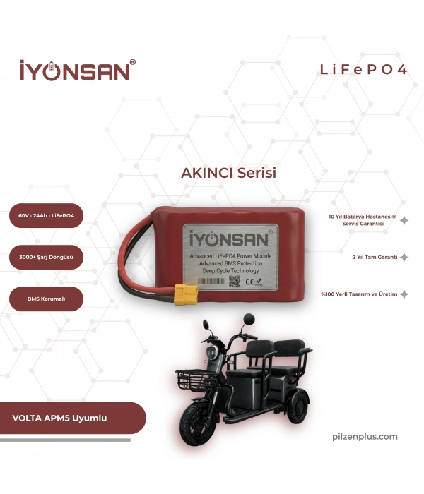İYONSAN AKINCI VOLTA APM5 Uyumlu 60V 24Ah LiFePO4 Batarya | IYN-AKN-6024-APM5
