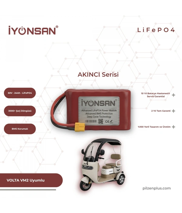 İYONSAN AKINCI VOLTA VM2 Uyumlu 60V 24Ah LiFePO4 Batarya | IYN-AKN-6024-VM2