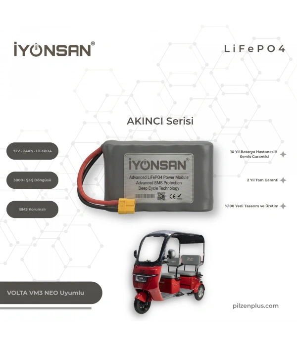 İYONSAN AKINCI VOLTA VM3 NEO Uyumlu 72V 24Ah LiFePO4 Batarya | IYN-AKN-7224-VM3NEO