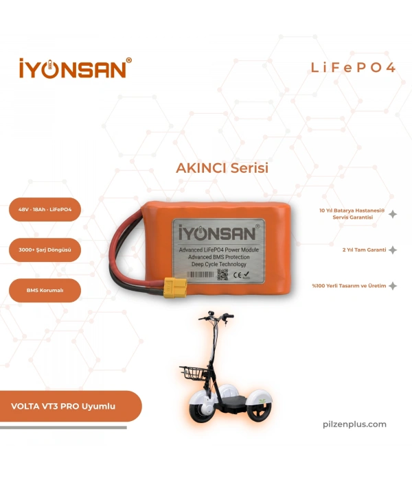 İYONSAN AKINCI VOLTA VT3 PRO Uyumlu 48V 18Ah LiFePO4 Batarya | IYN-AKN-4818-VT3PRO