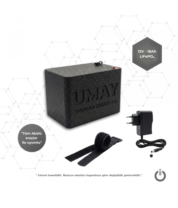 İYONSAN IYN-UMY-1218-SET 12V 18Ah LiFePO4 UMAY Akülü Araba Bataryası ve Şarj Cihazı Seti