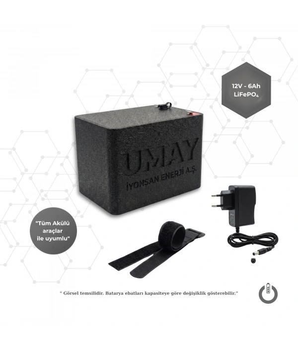 İYONSAN IYN-UMY-1206-SET 12V 6Ah LiFePO4 UMAY Akülü Araba Bataryası ve Şarj Cihazı Seti