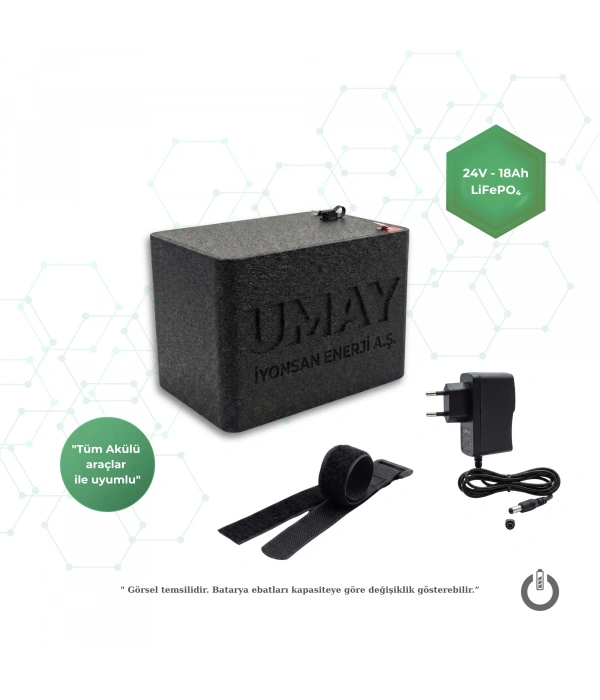 İYONSAN IYN-UMY-2418-SET 24V 18Ah LiFePO4 UMAY Akülü Araba Bataryası ve Şarj Cihazı Seti