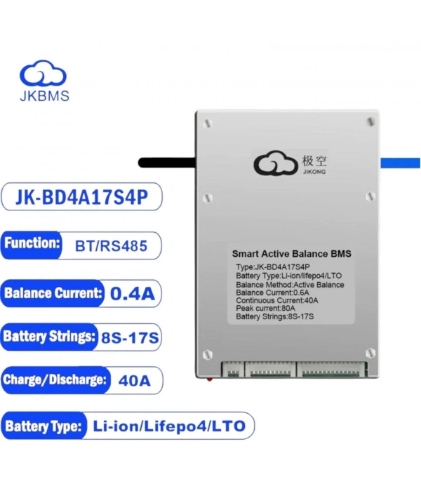 JK Smart BMS 8S-17S 40A Deşarj - 400mA Aktif Balans - Bluetooth - Lion - LiFePO4 - LTO ( JK-BD4A17S4P )