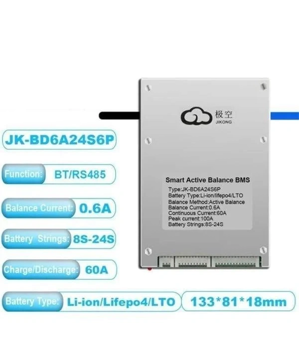 JK Smart BMS 8S-24S 60A Deşarj - 600mA Aktif Balans - Bluetooth - Lion - LiFePO4 - LTO ( JK-BD6A24S6P )