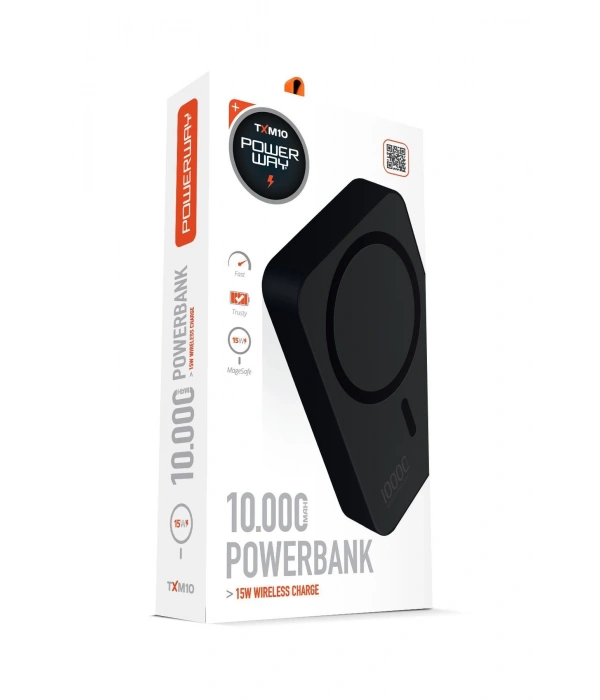 Powerway 10.000 mAh PD 15W Magsafe Kablosuz Wireless Taşınabilir Şarj Cihazı Siyah Powerbank TXM10