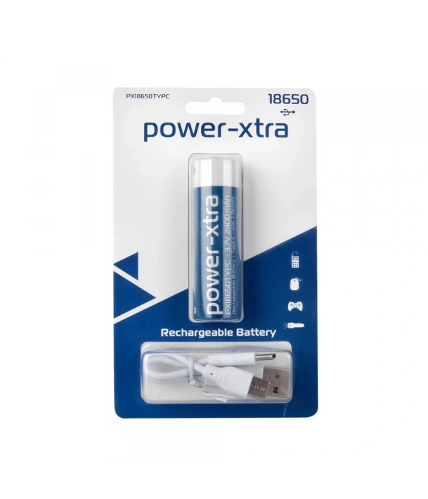 Power-Xtra PX18650TYPC - 3.6V 2400 mAh -18650 - Lityum Şarjlı Pil - Type C - Tekli Blister