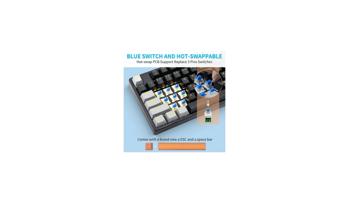 Z87 Mekanik Klavye Blue Switch Tuşlar Siyah, Gri Ve Turuncu 9 Farklı Işık Modu Hot Swap