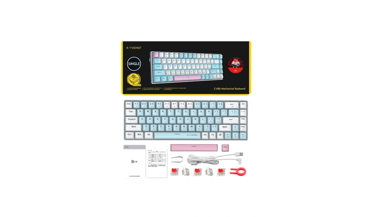 Z-686 Mini Mekanik Klavye Huano RED Switch Gamer Klavyesi 68 Tuş
