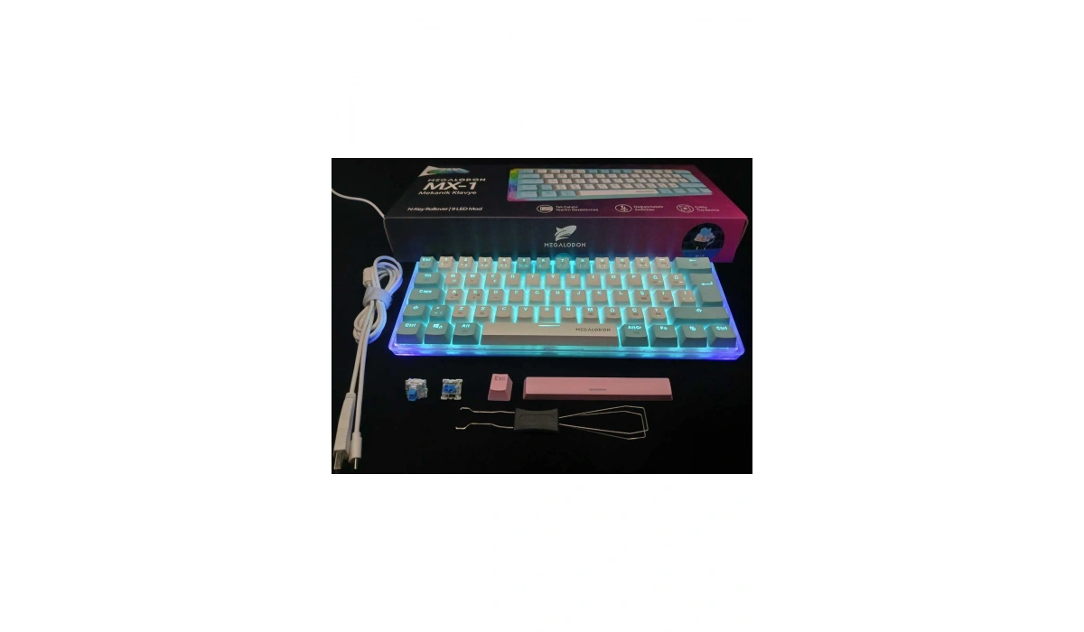 Rgb Oyuncu Klavyesi MX-1 Mekanik Gaming Blue Switch Klavye Türkçe Q Beyaz Mini Klavye