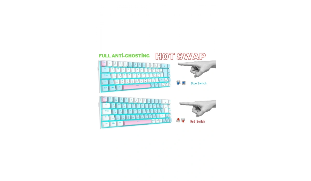 R10 Mekanik Klavye Full Anti-Ghosting Hot Swap Blue Switch Oyuncu Klavyesi (Türkçe) Buz Mavisi Işık
