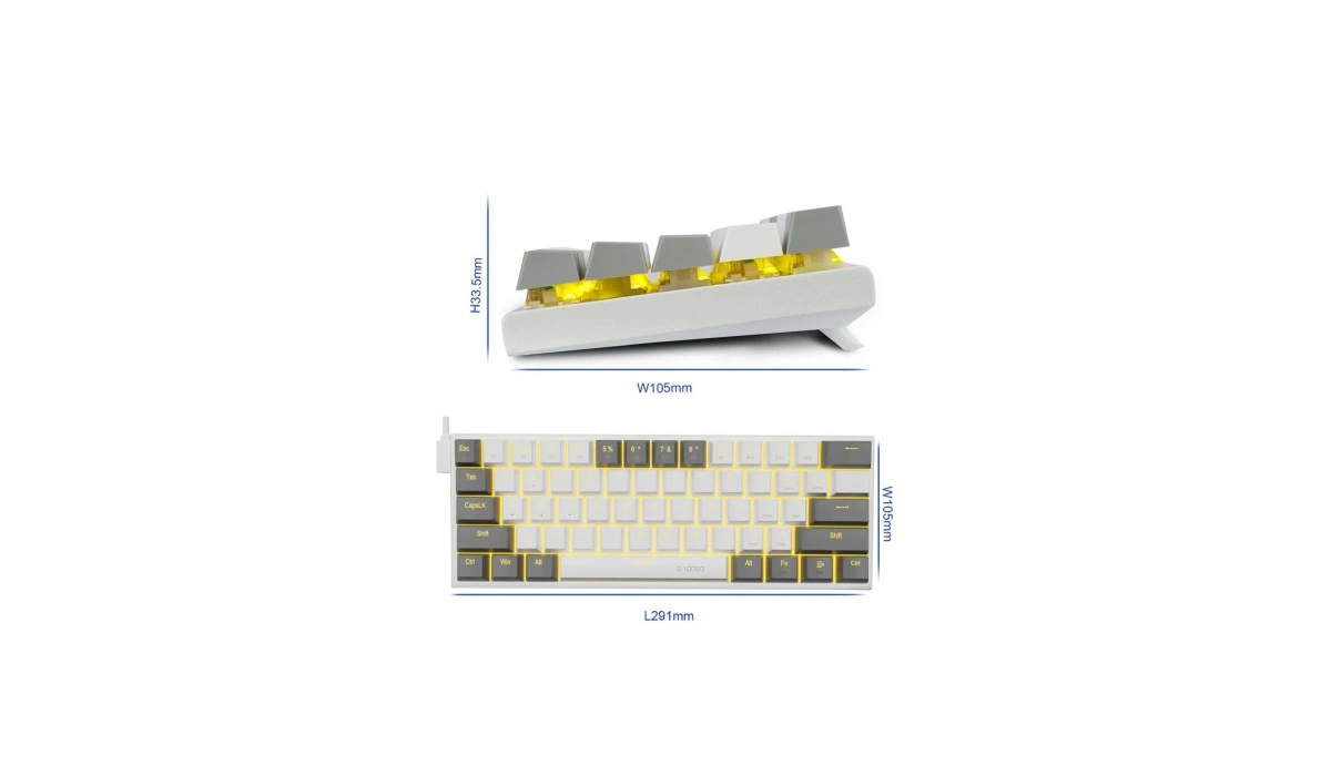 Z-11 Mini Blue Switch İngilizce Q Full Anti Ghosting Mekanik Oyuncu Klavyesi (Beyaz-Gri Tuşlar)