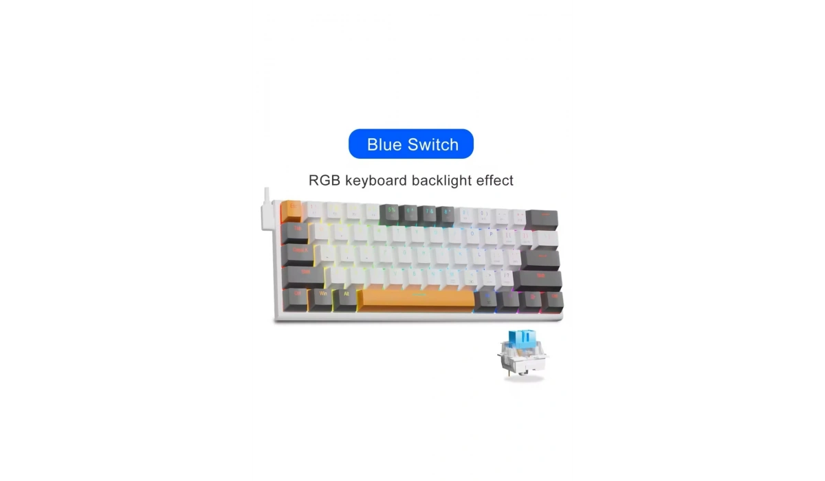 Z-11 Mini Blue Switch İngilizce Q Full Anti Ghosting Mekanik Oyuncu Klavyesi (Beyaz-Gri Tuşlar)
