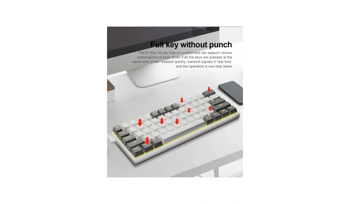 Z-11 RGB Brown Switch İngilizce Q Full Anti Ghosting Mekanik Oyuncu Klavyesi (Beyaz-Gri-Turuncu Tuşlar)