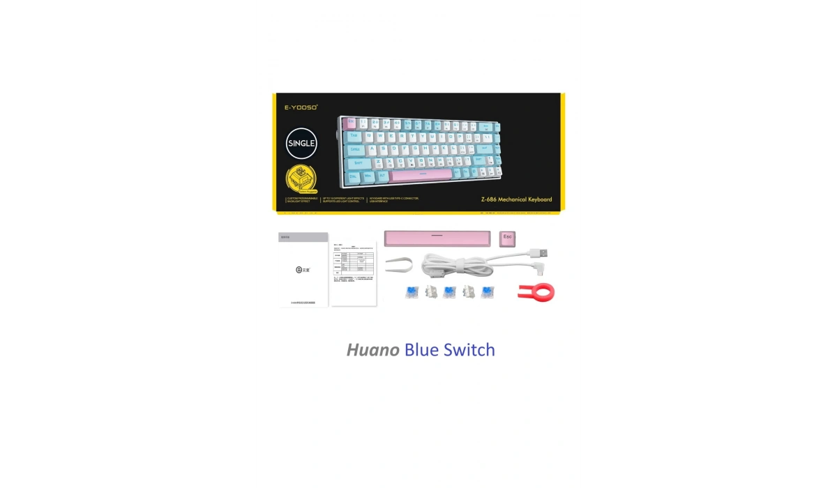 Beyaz Mini Mekanik Klavye Z-686 Huano Blue Switch Işıklı