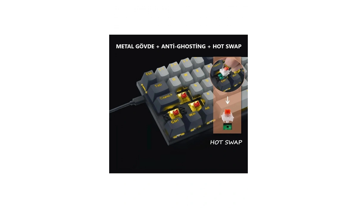 Mini T9 Türkçe Q Mekanik Klavye Red Switch Gamer Oyuncu Klavyesi