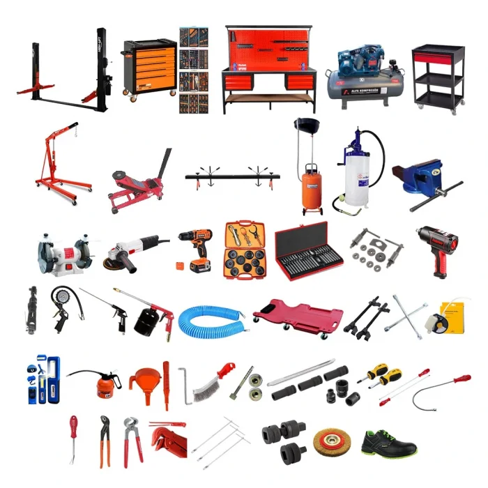 4 Ton Yarı Otomatik Lift 2 Metre Takım Tezgahı 200 Litre Hava Kompresörü ve 60 Parça Garaj Ekipmanı