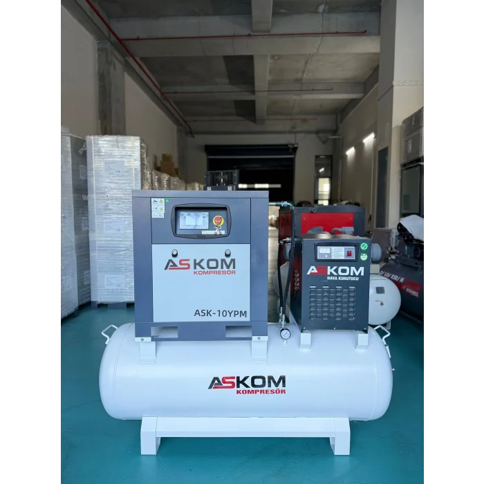 Vidalı Kompresör 7,5 kW (10 HP) İnvertörlü – 500 L Hava Tankı + 1800 Hava Kurutucu | Endüstriyel Sessiz Vidalı Tip