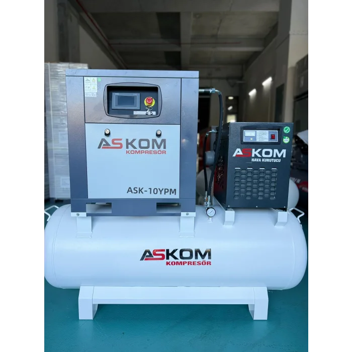 Vidalı Kompresör 7,5 kW (10 HP) İnvertörlü – 500 L Hava Tankı + 1800 Hava Kurutucu | Endüstriyel Sessiz Vidalı Tip