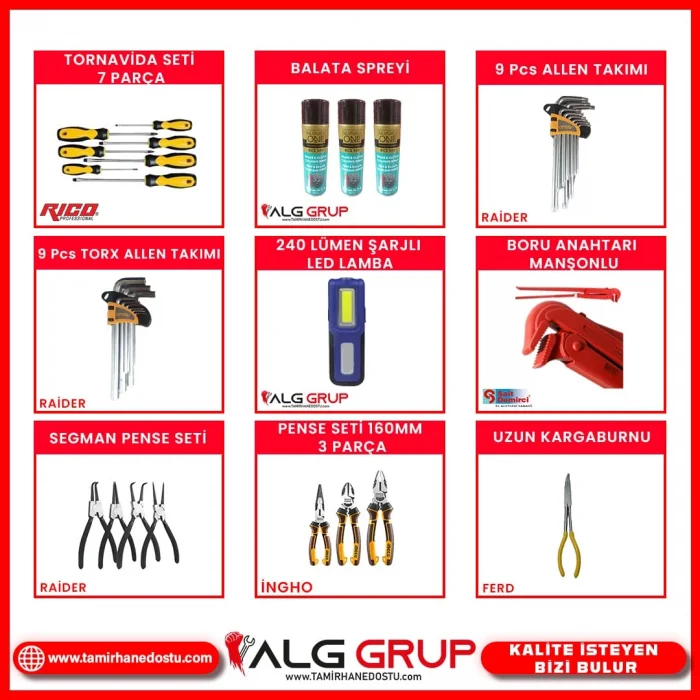 2 Metre 6 Çekmece 221 Parça Dolu Takım Tezgahı