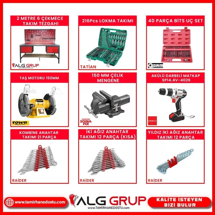 2 Metre 6 Çekmece 221 Parça Dolu Takım Tezgahı
