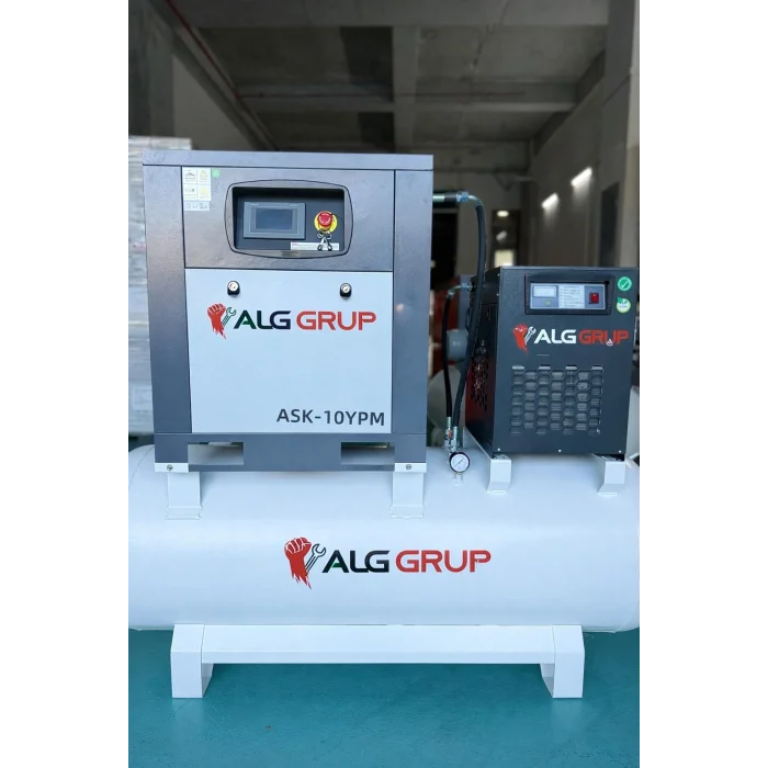 Vidalı Kompresör 7,5 kW (10 HP) İnvertörlü – 500 L Hava Tankı + 1800 Hava Kurutucu | Endüstriyel Sessiz Vidalı Tip