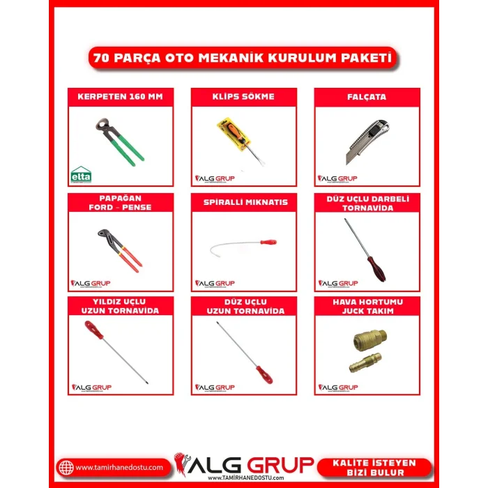 70 parça oto mekanik kurulum paketi