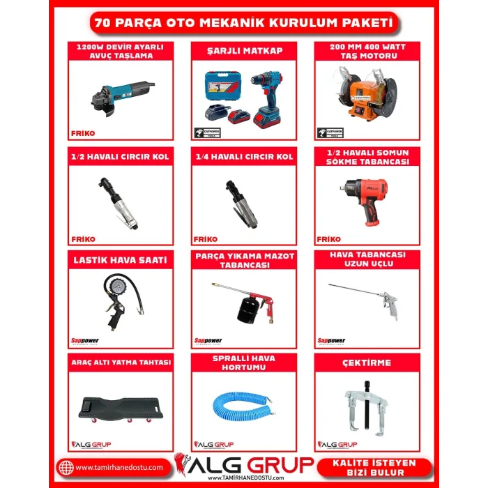 70 parça oto mekanik kurulum paketi