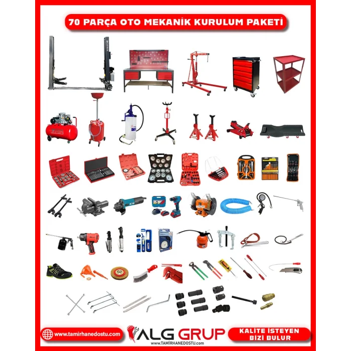 70 Parça Oto Mekanik Kurulum Paketi – Yarı Otomatik Lift Uyumlu Profesyonel Set