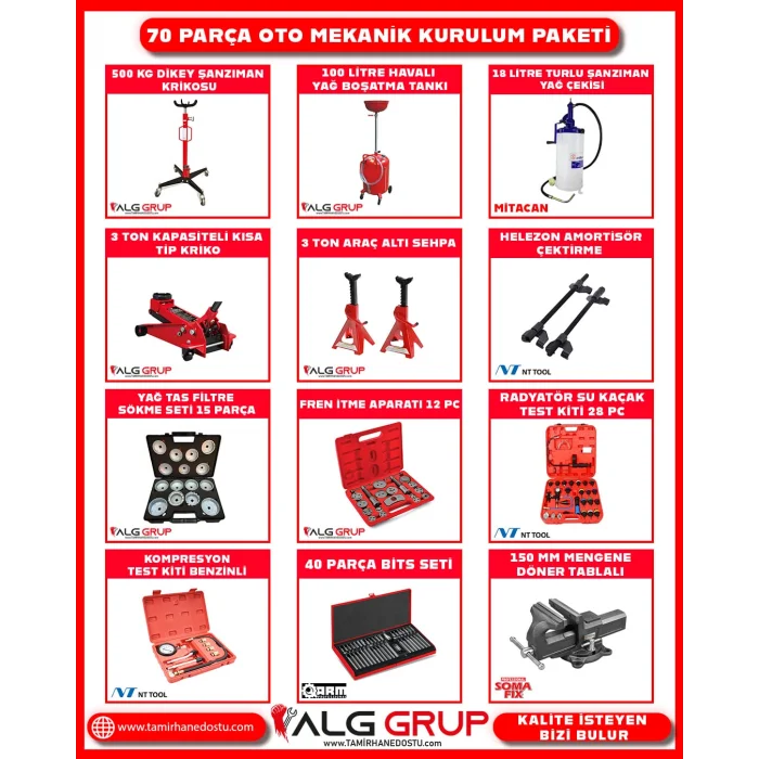 70 Parça Oto Mekanik Kurulum Paketi – Yarı Otomatik Lift Uyumlu Profesyonel Set