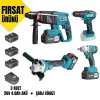 KÖMÜRSÜZ AKÜLÜ SET: DARBELİ VİDALAMA / KIRICI-DELİCİ / AVUÇ TAŞLAMA / SOMUN SIKMA 20V Lİ-İON