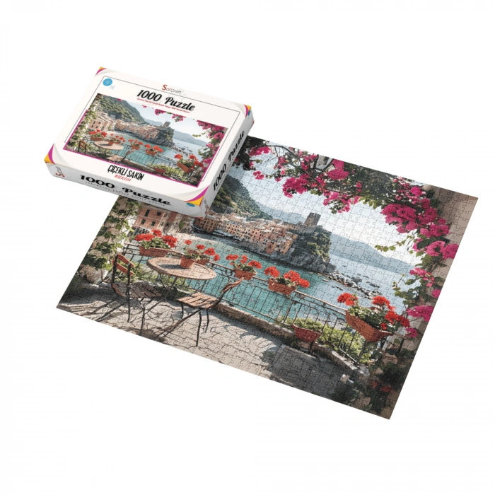 Maviye Açılan Pencere: Çiçekli Sakin Balkon