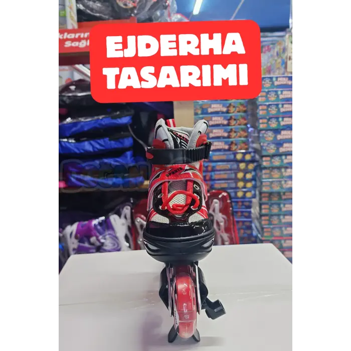 Slikon Tekerli Kırmızı Paten 35-38 Numara - Silikon Tekerli Paten Alıştırma Pateni - Silikon Tekerlekli