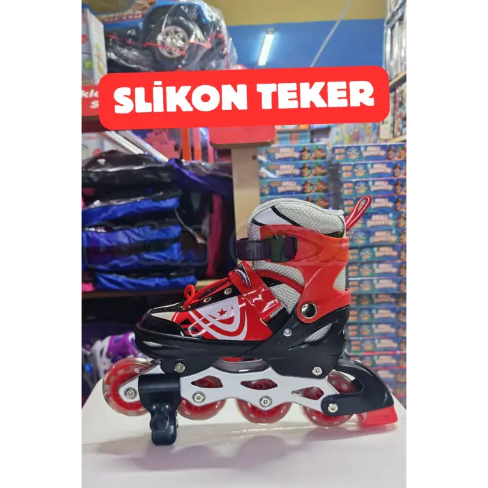 Slikon Tekerli Kırmızı Paten 35-38 Numara - Silikon Tekerli Paten Alıştırma Pateni - Silikon Tekerlekli