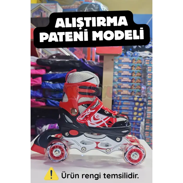 Slikon Tekerli Kırmızı Paten 31-34 Numara - Silikon Tekerli Paten Alıştırma Pateni - Silikon Tekerlekli