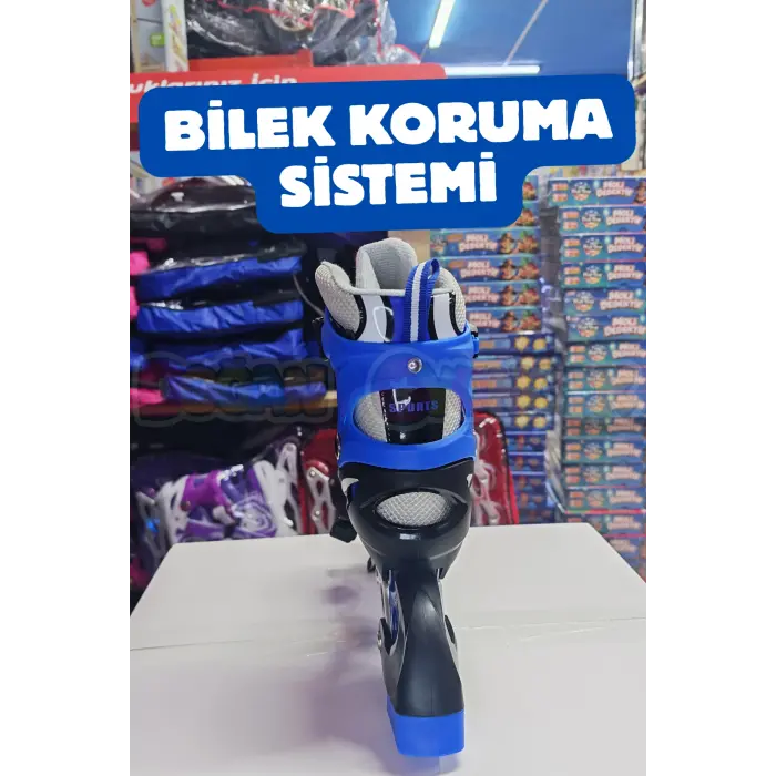 Slikon Tekerli Mavi Paten 31-34 Numara - Silikon Tekerli Paten Alıştırma Pateni - Silikon Tekerlekli